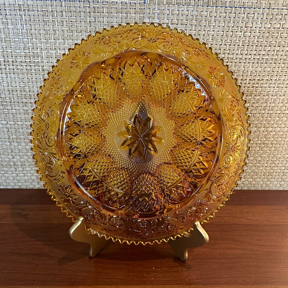 🌟HP🌟VTG 1960s Indiana Glass Tiara Exclusive Amber Glass Egg Plate Pattern - Picture 6 of 8